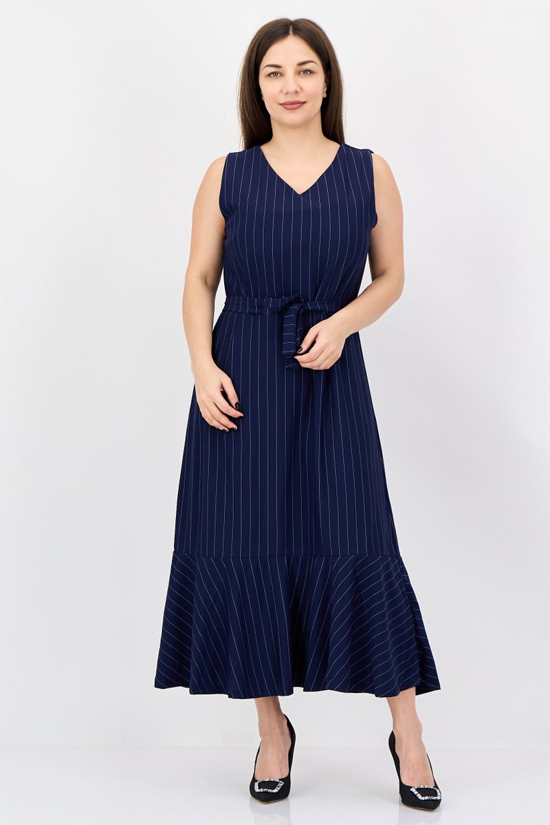 trendyol Women Micro Stripe Maxi Dress, Navy - Image 1